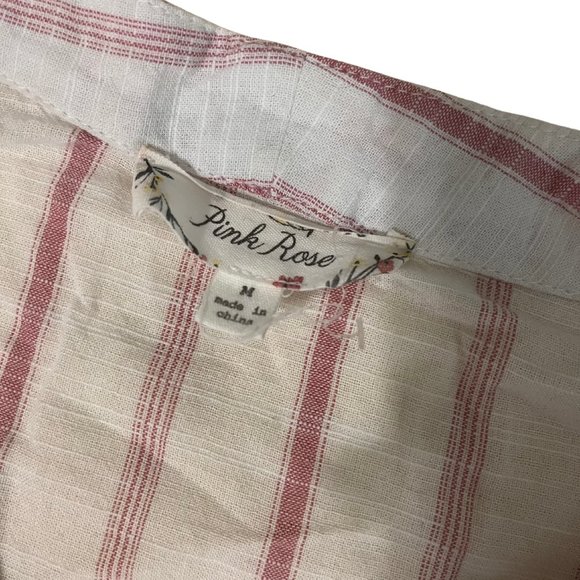 Pink Rose Linen Blend Button Up Tied Shirt - Picture 3 of 3